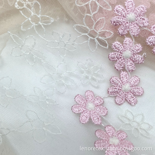 Bicolour Flower Knitted 3D Mesh Embroidery Lace Fabric